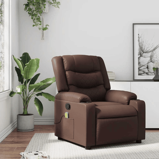 Poltrona de massagens reclinável - Poltrona relax couro artificial castanho Poltrona de massagens reclinável - Poltrona relax couro artificial castanho
