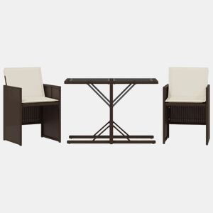 3 pcs conjunto bistrô - cadeiras de jardim - Cadeiras de exterior com almofadões vime PE castanho