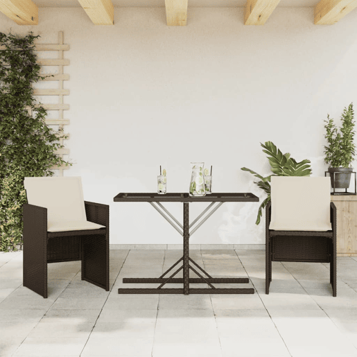 3 pcs conjunto bistrô - cadeiras de jardim - Cadeiras de exterior com almofadões vime PE castanho