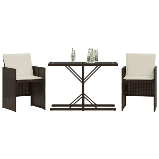 3 pcs conjunto bistrô - cadeiras de jardim - Cadeiras de exterior com almofadões vime PE castanho