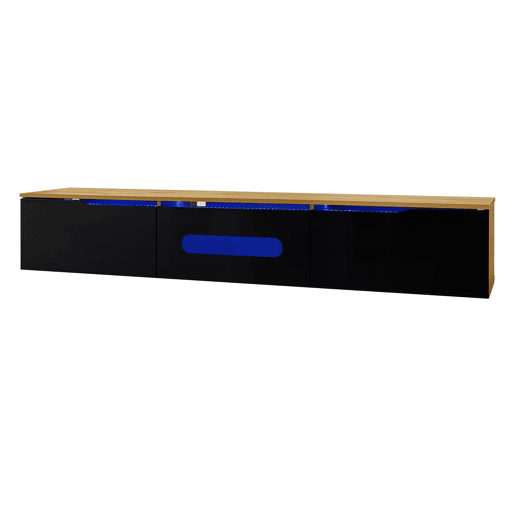 Móvel de TV 180 cm - Superfície de alto brilho, com iluminação LED de 16 cores, montável na parede - Preto, Madeira