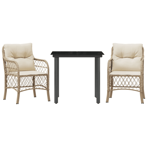 3 pcs conjunto bistrô - cadeiras de jardim - Cadeiras de exterior com almofadões vime PE bege
