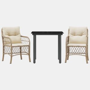 3 pcs conjunto bistrô - cadeiras de jardim - Cadeiras de exterior com almofadões vime PE bege