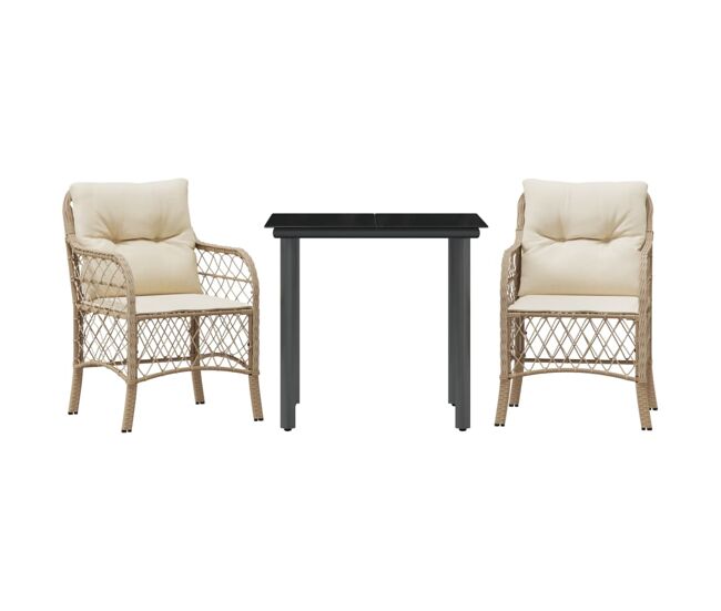 Conjunto de sillas y mesita de jardín - muebles de jardín 3 piezas ratán sintético cojín beige