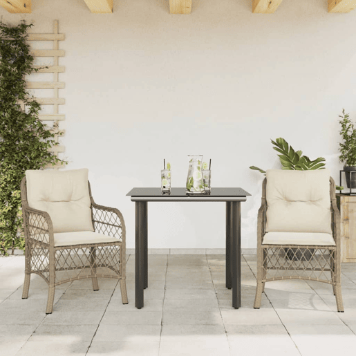 3 pcs conjunto bistrô - cadeiras de jardim - Cadeiras de exterior com almofadões vime PE bege