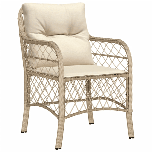3 pcs conjunto bistrô - cadeiras de jardim - Cadeiras de exterior com almofadões vime PE bege