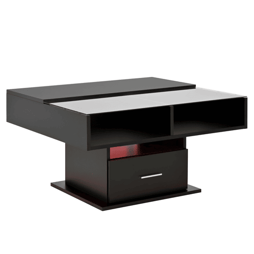 Mesa de centro elevável 78x78x45 cm - com LED, altura ajustável, armazenamento flexível - preta