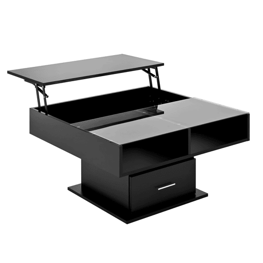 Mesa de centro elevável 78x78x45 cm - com LED, altura ajustável, armazenamento flexível - preta