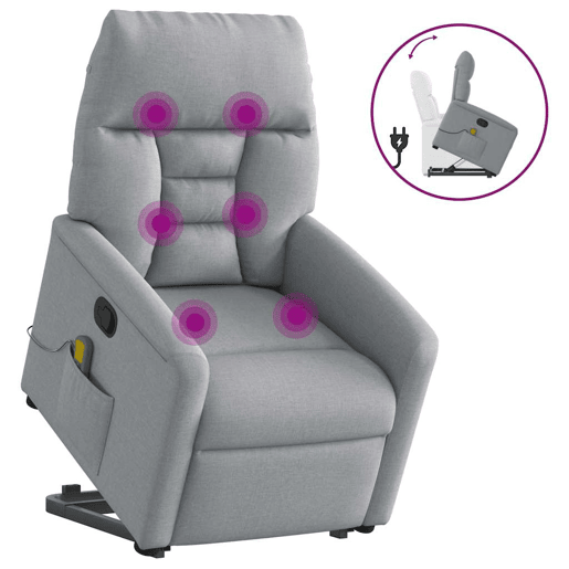 Poltrona reclinável massagens - Poltrona relax tecido cinzento-claro