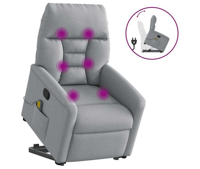 Sillón de masaje reclinable - sillón relax de pie de tela gris claro