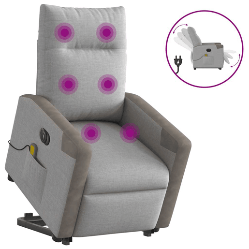 Poltrona elétrica elevatória massagens - Poltrona relax tecido cinzento-nublado