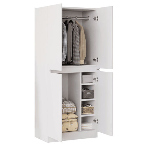 Armário roupeiro 70x40x170 cm - Porta dupla com pequeno compartimento de arrumação - Branco