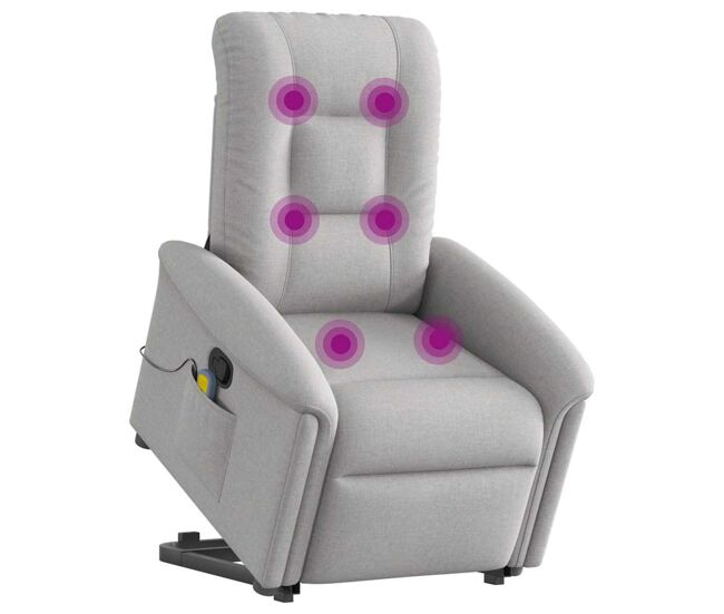 Sillón de masaje reclinable - sillón relax de pie de tela gris nube