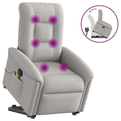 Poltrona elevatória de massagens - Poltrona relax tecido cinzento-nublado Poltrona elevatória de massagens - Poltrona relax tecido cinzento-nublado