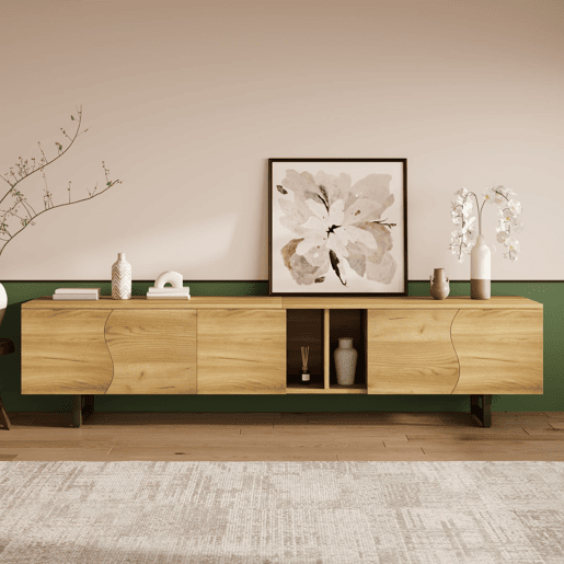Móvel de TV 191x38 cm - 5 portas, design exclusivo, baixo - Natural Móvel de TV 191x38 cm - 5 portas, design exclusivo, baixo - Natural