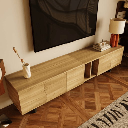 Móvel de TV 191x38 cm - 5 portas, design exclusivo, baixo - Natural Móvel de TV 191x38 cm - 5 portas, design exclusivo, baixo - Natural