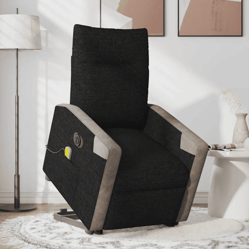 Poltrona elétrica elevatória massagens - Poltrona relax tecido preto Poltrona elétrica elevatória massagens - Poltrona relax tecido preto