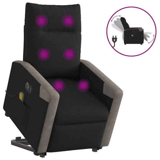 Poltrona elétrica elevatória massagens - Poltrona relax tecido preto Poltrona elétrica elevatória massagens - Poltrona relax tecido preto