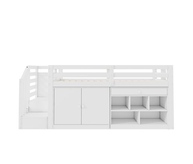 Cama infantil multifuncional 90x200 - con escalera y almacenamiento - blanco