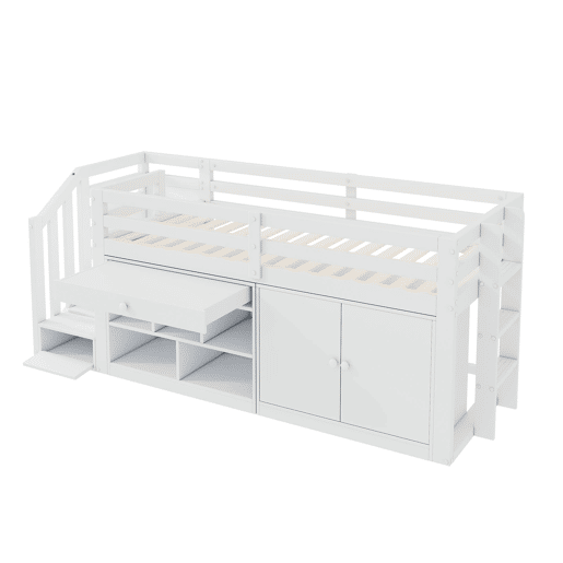 Cama infantil multifuncional 90x200 - com escada e arrumação - branco