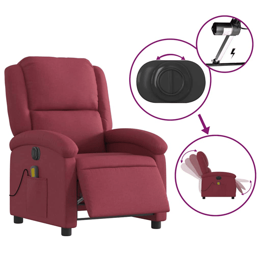 Poltrona reclinável de massagens - Poltrona relax elétrica tecido vermelho tinto