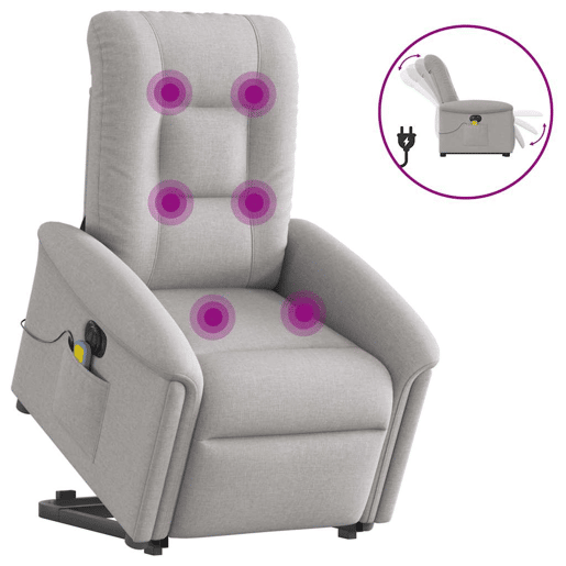 Poltrona elétrica elevatória massagens - Poltrona relax tecido cinzento-nublado Poltrona elétrica elevatória massagens - Poltrona relax tecido cinzento-nublado