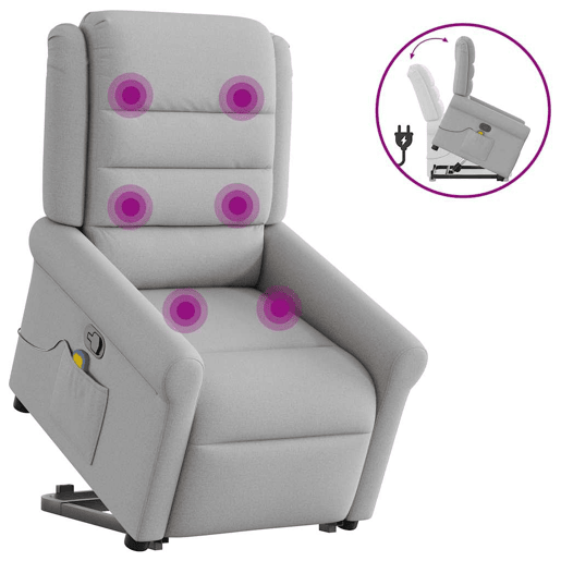 Poltrona elevatória de massagens - Poltrona relax tecido cinzento-nublado