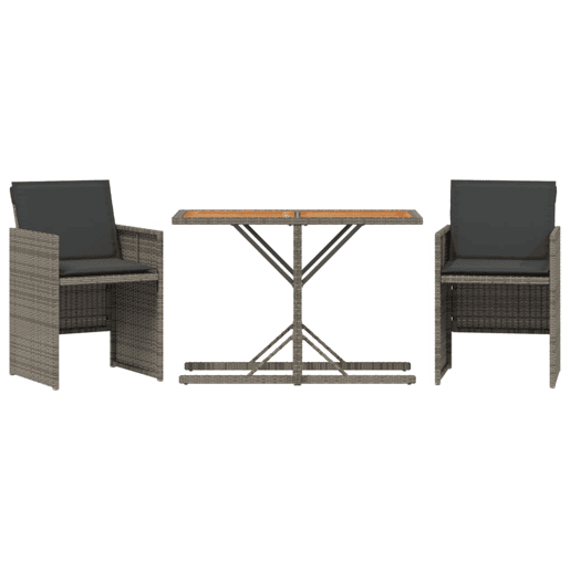 3 pcs conjunto bistrô - cadeiras de jardim - Cadeiras de exterior com almofadões vime PE cinza