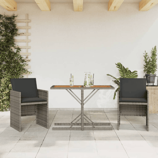 3 pcs conjunto bistrô - cadeiras de jardim - Cadeiras de exterior com almofadões vime PE cinza