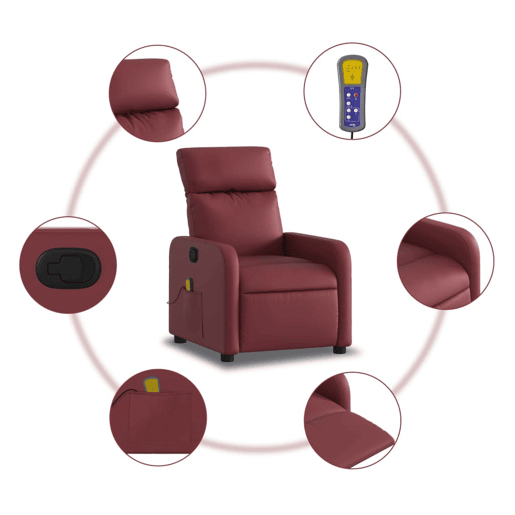 Poltrona massagens reclinável - Poltrona relax couro artificial vermelho tinto