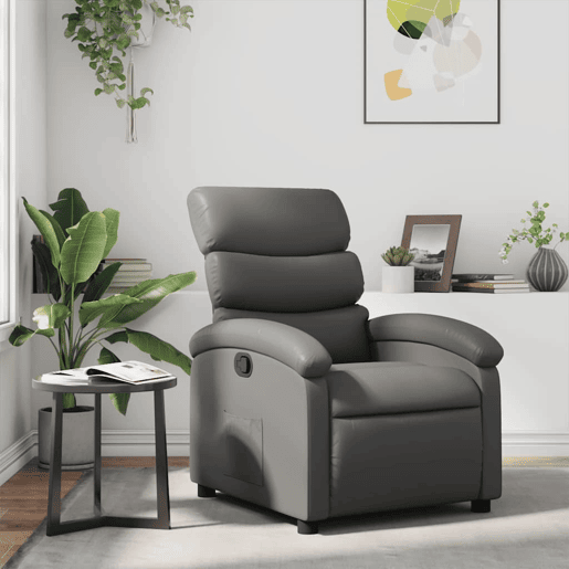 Poltrona reclinável - Poltrona relax couro artificial cinzento Poltrona reclinável - Poltrona relax couro artificial cinzento
