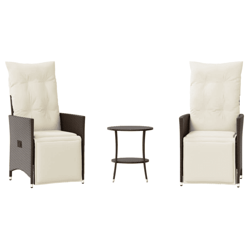 3 pcs conjunto bistrô - cadeiras de jardim - Cadeiras de exterior com almofadões vime PE castanho