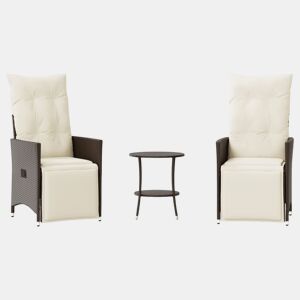 3 pcs conjunto bistrô - cadeiras de jardim - Cadeiras de exterior com almofadões vime PE castanho