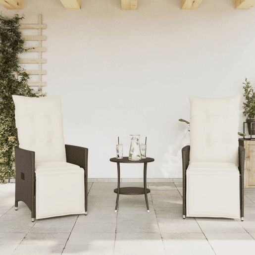 3 pcs conjunto bistrô - cadeiras de jardim - Cadeiras de exterior com almofadões vime PE castanho