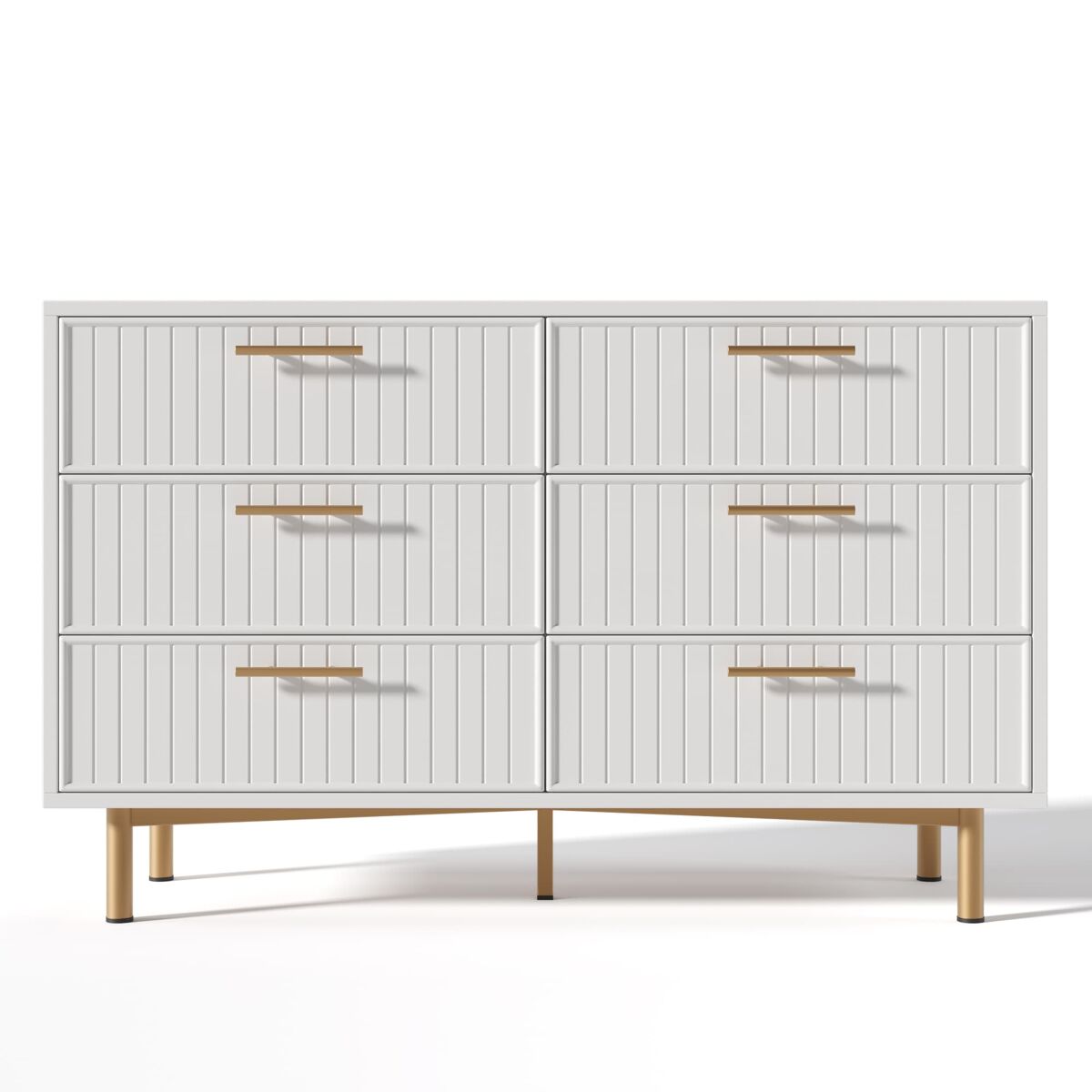 Cómoda 120x40x75 cm - 6 cajones, diseño moderno, blanco