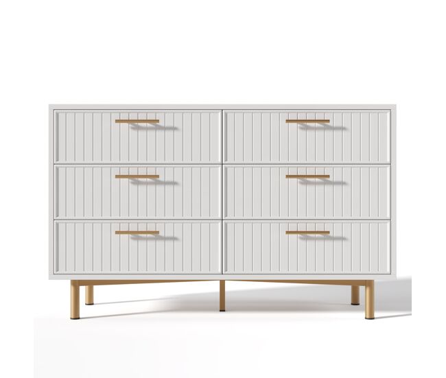 Cómoda 120x40x75 cm - 6 cajones, diseño moderno, blanco