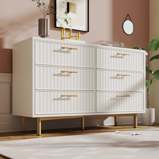 Cômoda 120x40x75 cm - 6 gavetas, design moderno, branco