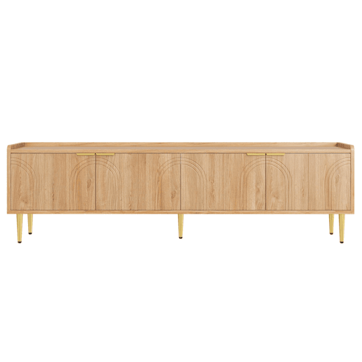 Móvel de TV 170x35x47,5 cm - Lowboard com porta texturizada, puxadores e pés dourados - Natural Móvel de TV 170x35x47,5 cm - Lowboard com porta texturizada, puxadores e pés dourados - Natural