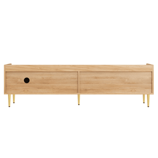 Móvel de TV 170x35x47,5 cm - Lowboard com porta texturizada, puxadores e pés dourados - Natural Móvel de TV 170x35x47,5 cm - Lowboard com porta texturizada, puxadores e pés dourados - Natural