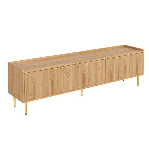 Móvel de TV 170x35x47,5 cm - Lowboard com porta texturizada, puxadores e pés dourados - Natural Móvel de TV 170x35x47,5 cm - Lowboard com porta texturizada, puxadores e pés dourados - Natural