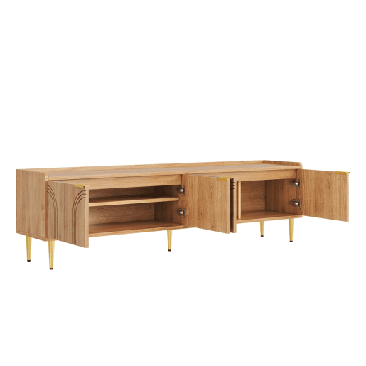 Móvel de TV 170x35x47,5 cm - Lowboard com porta texturizada, puxadores e pés dourados - Natural Móvel de TV 170x35x47,5 cm - Lowboard com porta texturizada, puxadores e pés dourados - Natural