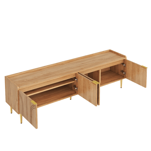 Móvel de TV 170x35x47,5 cm - Lowboard com porta texturizada, puxadores e pés dourados - Natural Móvel de TV 170x35x47,5 cm - Lowboard com porta texturizada, puxadores e pés dourados - Natural