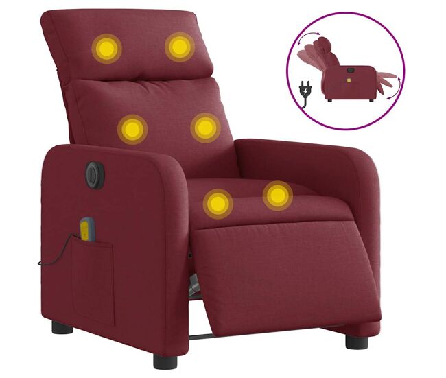 Sillón de masaje reclinable - sillón relax eléctrico tela rojo tinto
