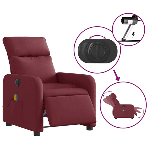 Poltrona reclinável de massagens - Poltrona relax elétrica tecido vermelho tinto
