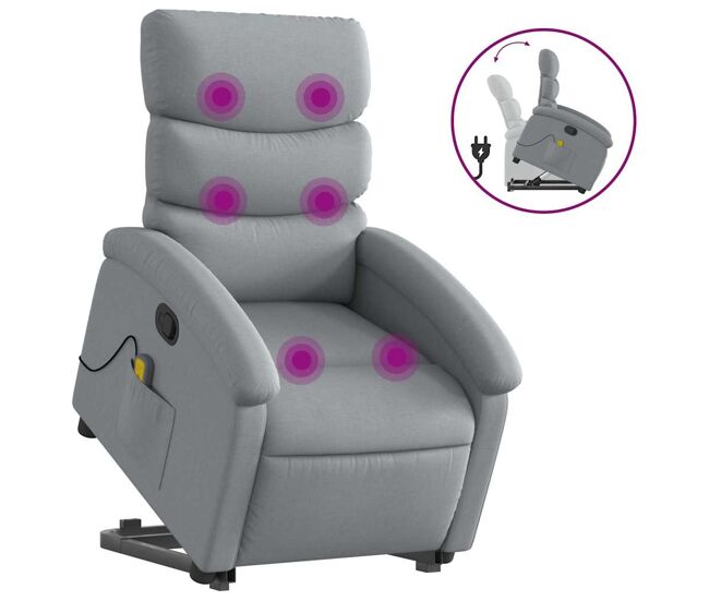 Sillón de masaje reclinable - sillón relax de pie de tela gris claro