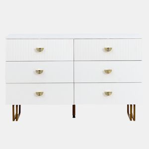 Aparador moderno 120x40x75 cm - 6 gavetas, design elegante, MDF e aço, branco e detalhes dourados