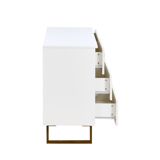 Aparador moderno 120x40x75 cm - 6 gavetas, design elegante, MDF e aço, branco e detalhes dourados