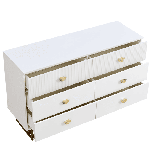 Aparador moderno 120x40x75 cm - 6 gavetas, design elegante, MDF e aço, branco e detalhes dourados