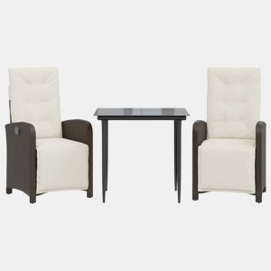 3 pcs conjunto bistrô - cadeiras de jardim - Cadeiras de exterior com almofadões vime PE castanho