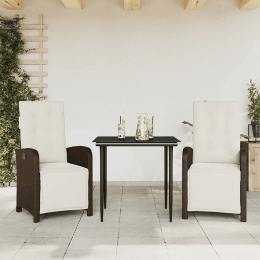 3 pcs conjunto bistrô - cadeiras de jardim - Cadeiras de exterior com almofadões vime PE castanho